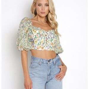 For Love and Lemons Riley Top Green Floral XXS!!!!!